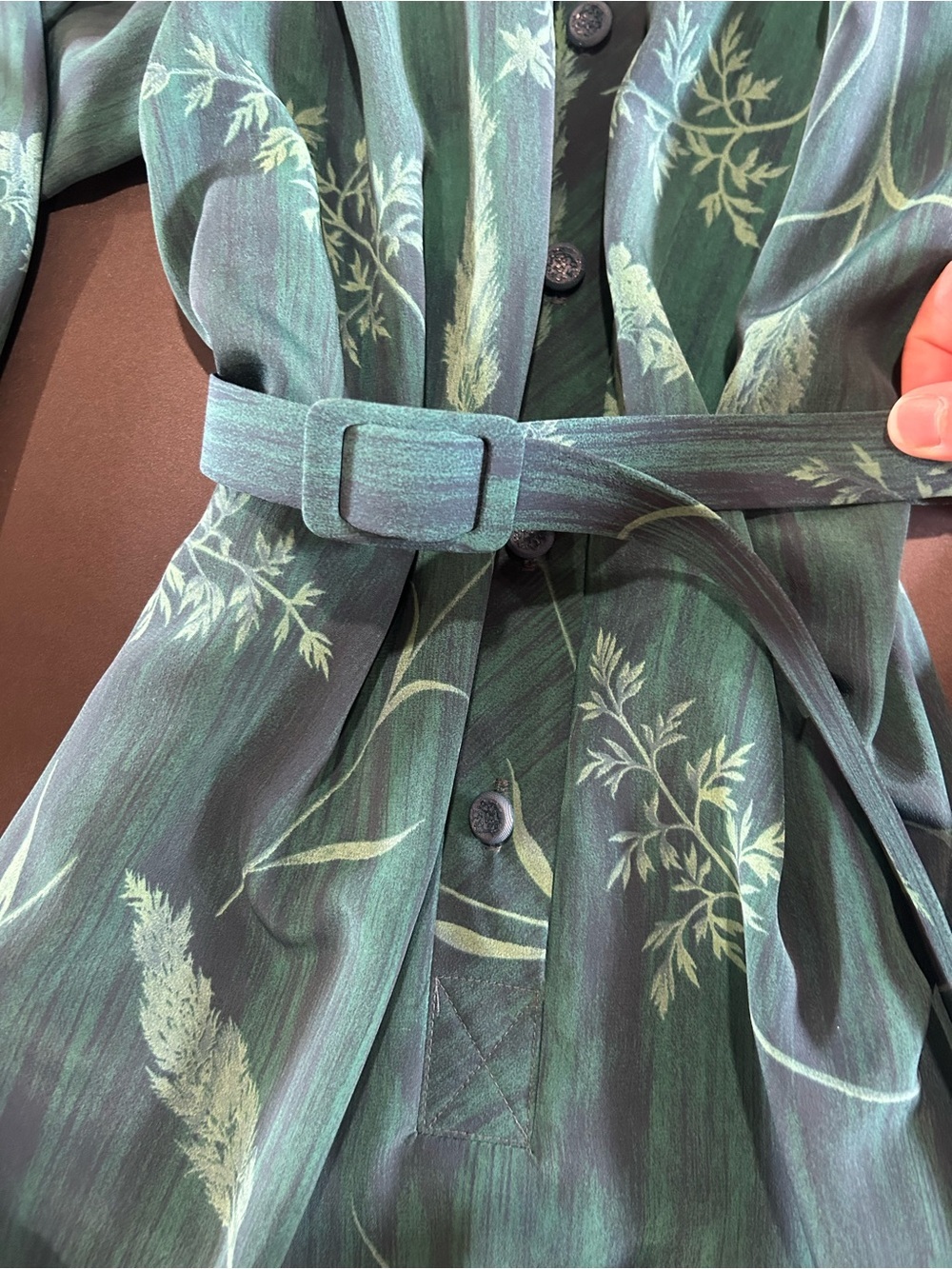 Vintage Leo-Danal Green Floral Belted Button Down Dress - Picture 4 of 5
